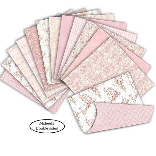 Scrapbook Paper & Scrapbooking Supplies, Pink 6x6 Double-Sided Patterned Cardstock Pad, Shabby Chic Craft Sheets for Junk Journaling, Card Making & Scrap Book, 24 Sheets - Thumbnail 2