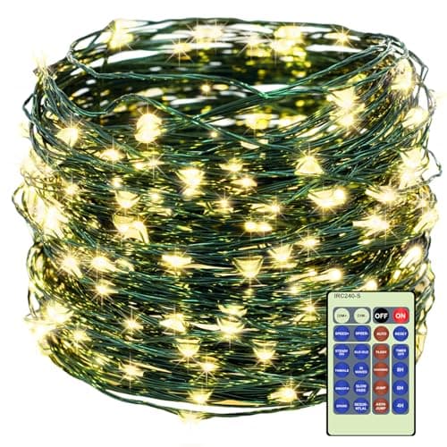 Decute 300LED 99FT Christmas Tree String Lights Green Wire Dimmable with Remote Control, UL Listed Plug in Fairy Starry Lights Decorative for Christmas Tree Party Wedding Indoor Outdoor Warm White