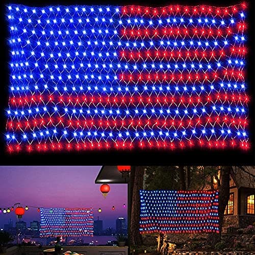 MINIAO American Flag Lights, 420 Super Bright Lighted American Flag Net Light Waterproof US Flags String Light for Independence Day July 4th, Home,Yard, Garden Patio Yard Holiday Decoration - Image 1