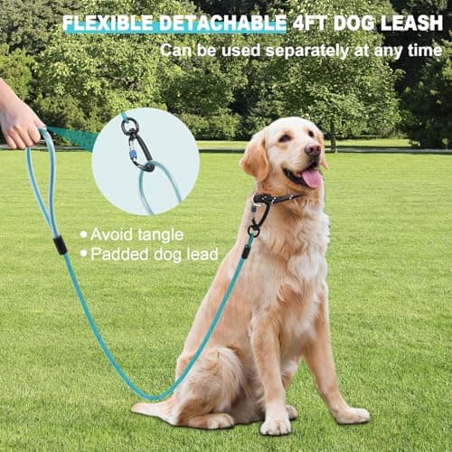 Libbipaw Dog Runner for Yard - 200ft Aerial Dog Run Cable System with Shock Absorbing Bungee Tether, Chew Proof Steel Cable & Tangle Free Pulley for Large Dogs, Backyard Zip Line for Dogs - Thumbnail 4