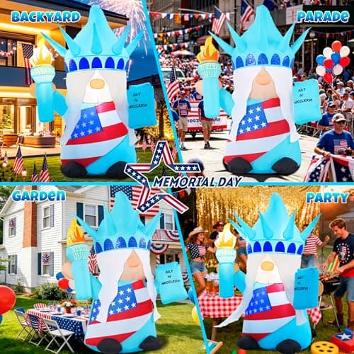 GIFTFIND 4th of July Inflatables Outdoor Decorations, 4FT Patriotic Independence Day Inflatable Liberty Gnome, Built in LED Lights Holiday Blow up for Party Garden Yard Lawn Decor - Thumbnail 3