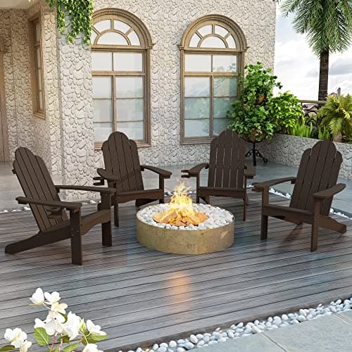 LUE BONA HDPS Adirondack Chairs Set of 2, Fire Pit Outdoor Chair Weather Resistant with Cup Holder, Modern Plastic Chair Plastic for Patio, Deck, Proch, 350LBS, Dark Brown - Image 1