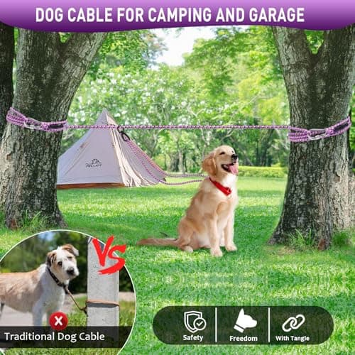 Dog Tie Out Cable for Camping 50ft, Dog Runner for Yard Hold up to 350lbs, Portable Camping Essentials for Outside - Thumbnail 2