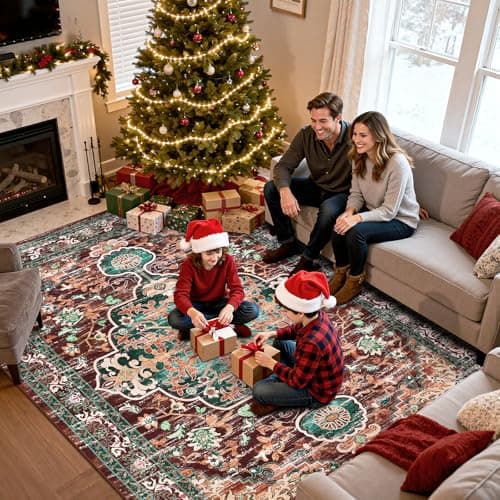 U'Artlines Boho Vintage Area Rug 8x10 Machine Washable Low Pile Ultra-Thin Soft Floor Carpet Non Slip Non Shedding Accent Rug for Living Room Bedroom Entryway Dining Room Office(Rust＆Teal) - Thumbnail 5