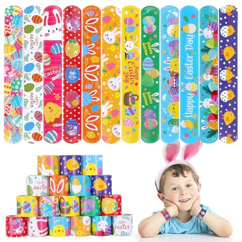 Easter Slap Bracelets for Kids 36PCS Easter Basket Stuffers for Kids Bulk Snap Bracelet Easter Party Favors Supplies Easter Egg Fillers Toys Goodie Bag Stuffers Toy Gifts for Student Classroom Prizes - Image 1