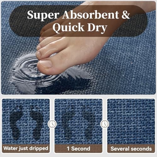 MontVoo Bath Mat Rug-Ultra Thin Non Slip Bath Mats for Bathroom Mat Quick Dry, Rubber Backing Washable Bathroom Rugs Fit Under Door, Absorbent Bath Rugs for Floor,20"x32",Blue - Thumbnail 3