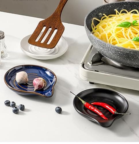 6-Inch Ceramic Spoon Rest - Heat Resistant, Non-Slip for Kitchen Utensils, Spoon Holder Stovetop, Dishwasher Safe - Elegant Spiral Design Black, Housewarming Gift - Thumbnail 3