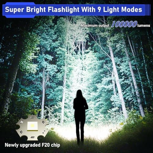 JAY-PARK Flashlights High Lumens, Rechargeable Flashlight 100000 Lumens with Magnetic, Bright Flash Light 9 Modes with 5000 mAh Battery, Tactical Flashlight for Camping, Hiking, Dog Walking - Thumbnail 2