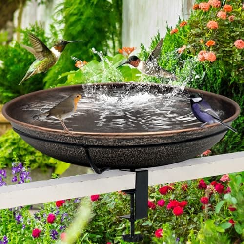OUISJYER Deck Mounted Bird Bath, Easy to Clean12 Detachable Bath Bowl, Metal Birdbath for Outside with Sturdy Adjustable Clamp for Railing Balcony Fence Outdoor Decor 0.7 Gallon - Image 1