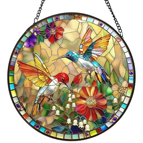 Stained Glass Window Hanging, Hummingbird Gifts Sun Catcher, Sun Catchers Indoor Window, Colorful Glass Panel,Suncatcher Room Decor,Gifts for Grandma Mom Wife,Aunt Birthday Gifts for Women 7.8in - Image 1