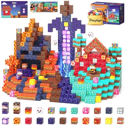 Playtigo 154PCS Magnetic Blocks Mine Magnet World Block Cubes Toy with Magnet Board for Kids Ages 4-8, Magnetic Tiles Kids Sensory Birthday Gifts Game Toys for Boys & Girls Ages 3+ - Image 1