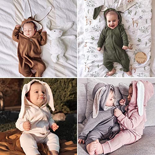 Simplee kids Animal Bunny Baby Easter Clothes Long Ear Rabbit Hoodie Romper with Zipper Army Green 2-3T - Thumbnail 6