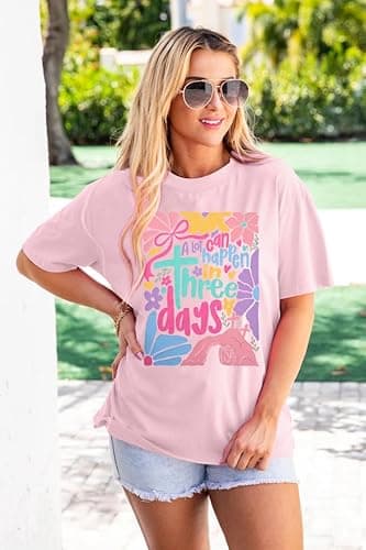 A Lot Can Happen in 3 Days Shirt Women Christian Easter Tshirts Casual Short Sleeve Religious Quotes Tee Tops Light Pink - Thumbnail 3