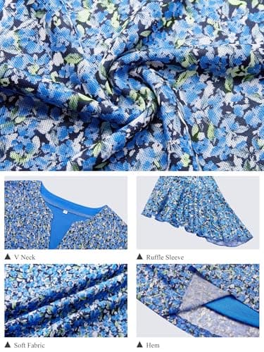 GKBK Womens 3/4 Sleeve Tops Dressy Casual Business Work Blouses Office Shirts Blue XL - Thumbnail 4