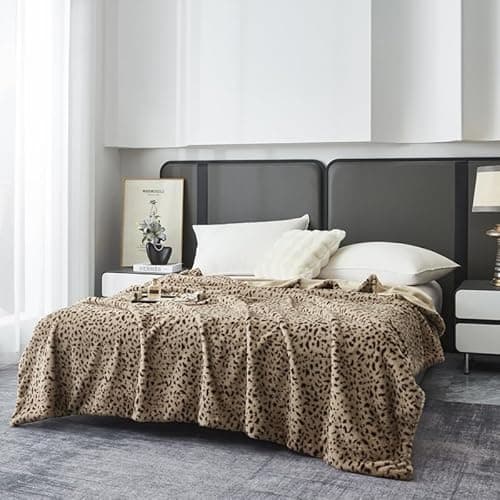 DCSKY Leopard Print Fleece Throw Blanket - Ultra-Soft Fleece Blanket for Bed, Couch, or Decor(Curry 60''x80'') - Image 1