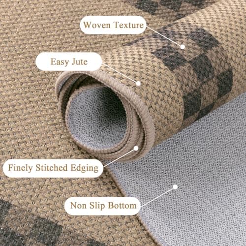 U'Artlines Long Hallway Runner Rug, 2'x10' Non Slip Washable Jute Kitchen Rug, Farmhouse Floor Carpet Runners for Kitchen, Entryway, Bathroom, Laundry Room, Indoor Home Decor(Checked) - Thumbnail 3