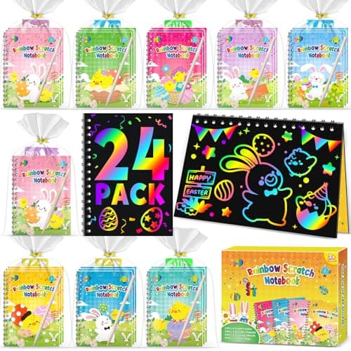 Party Favors for Kids 4-8-12: 24 Pack Scratch Rainbow Art Crafts Notebook, Coloring Book Goodie Bags Stuffers Kit, Bulk Birthday Gift Classroom Prizes Girl Boy Toddler Easter - Image 1