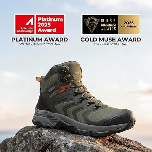 NORTIV 8 Men's Waterproof PRO Hiking Boots Outdoor Lightweight Non-Slip Arch Support Trekking Camping Ankle Boots Armadillo 3.0,Size 14,Army Green,NMUMHB2508 - Thumbnail 3