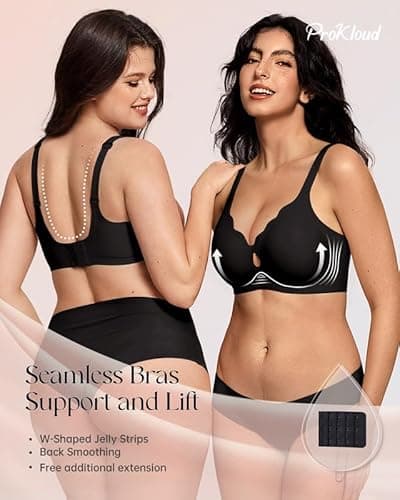 ProKloud Wireless Bras for Women Wave Push Up No Underwire Bralettes Seamless Full Coverage Support Lift Everyday Bra Black - Thumbnail 3