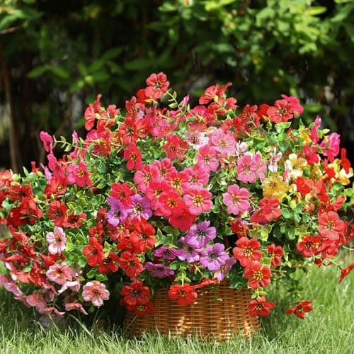 Powbrace Artificial Flowers Outdoor Fake Plants, Faux Silk Flowers Plastic Plants for Outdoors Indoor Outside Front Porch Hanging Planter Window Box Garden Home Spring Decoration, 14 Pack (Mix) - Thumbnail 6