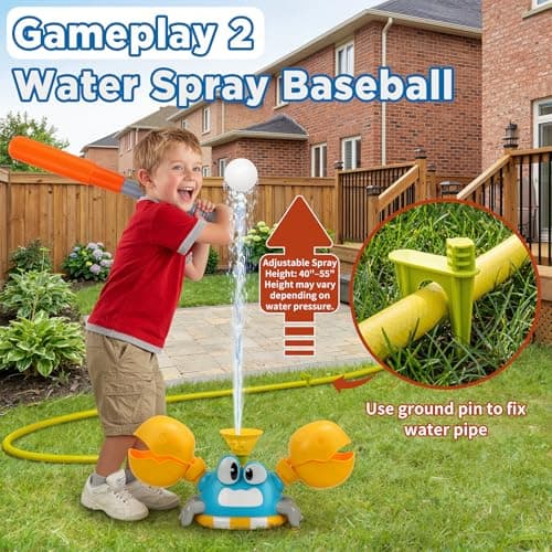 Water Sprinkler for Kids, 3-in-1 Crab Outdoor Toy with Toss Game, Batting Game & Splashing Fun, Attaches to Garden Hose, Summer Backyard Lawn Toy for Boys & Girls Ages 3-8 - Thumbnail 4
