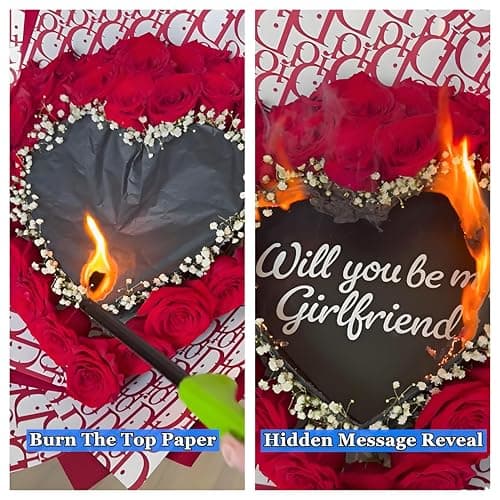 ROSLILY (Self-Assembly) Red Burn Away Flower Bouquet, Eternal Fake Glitter Rose Bouquet, Personalized Burning Flower Bouquet for Proposal, Valentine’s Day & Couples Gifts - Thumbnail 3