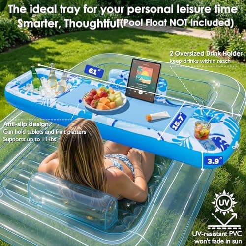 Inflatable Tray for Tanning Pool Float – 61" L x 18" W Extra Large Tray with Non-Slip and Cooler Container, Designed for Sunbathing Bed, Tanning Lounge & Water Blow Up, Ball Pit, Party Gifts - Thumbnail 3