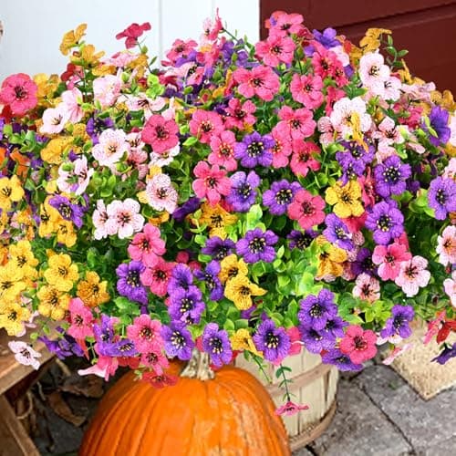 trytuny Artificial Flowers for Outdoor, UV Resistant Fake Silk Flowers, Realistic Faux Plants for Outside Indoor Porch Patio Window Box Planter Home Decor (14, Yellow Purple Rosy Pink) - Image 1