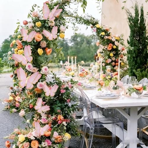 3D Butterfly Wall Decor - Gold Paper Butterflies Sticker for Balloon Arch Garland & Cake Topper - Removable Mural Decals for Baby Shower, Wedding, Nursery & Girls Room Decoration (Pink) - Thumbnail 4