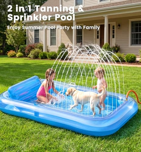 Inflatable Tanning Pool Lounger Float with Sprinkler, 77" x 48" XL Tanning Pool for Adults with Pillow & Cup Holder, 6 in 1 Suntan Tub Sunbathing Bed Pool Floats Adult for Backyard, Beach & Lake - Thumbnail 2