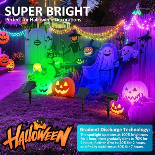 T-SUNUS RGB Solar Landscape Spotlights Christmas Outdoor IP65 Waterproof Color Spot Lights Auto Dusk to Dawn Landscaping Wall Light for Tree Yard Garden Driveway Porch Walkway Pond Halloween 2 Pack - Thumbnail 6