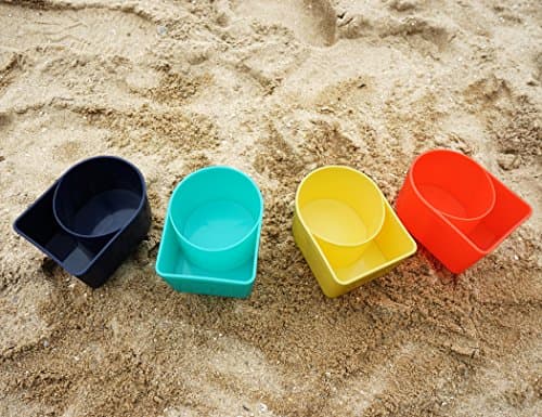 Home Queen Beach Cup Holder with Pocket, Multifunctional Sand Cup Holder for Beverage Phone, Beach Accessory Drink Sand Coaster, Set of 4 (Navy, Teal, Yellow and Orange) - Thumbnail 4