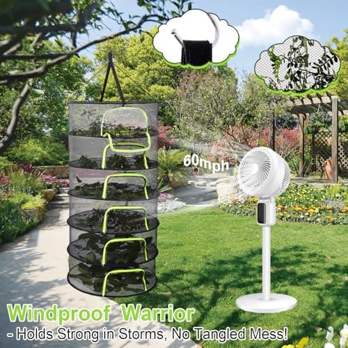 LUKETURE 6-Layer Hanging Herb Dryer Rack - with U-Zipper Mesh Net & Hook, Foldable Collapsible Drying Rack for Plants, Herbs, Flowers, Fish, Jerky, Laundry - Thumbnail 4