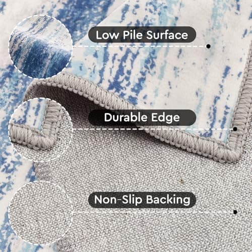 tchdio 6x9 Area Rugs for Living Room, Machine Washable Rug Modern Abstract Area Rug, Non Slip Rugs for Bedroom Rug, Soft Indoor Carpet for Living Room Office Dorm, Blue - Thumbnail 3