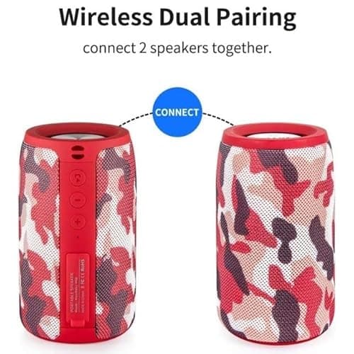 Musibaby Bluetooth Speaker Wireless Portable, IPX5 Waterproof Bluetooth Speakers with Dual Pairing, 24H Playtime, Rich Stereo Bass for Home, Travel, Party, Outdoor | Electronic Gifts (Camo Red) - Thumbnail 5