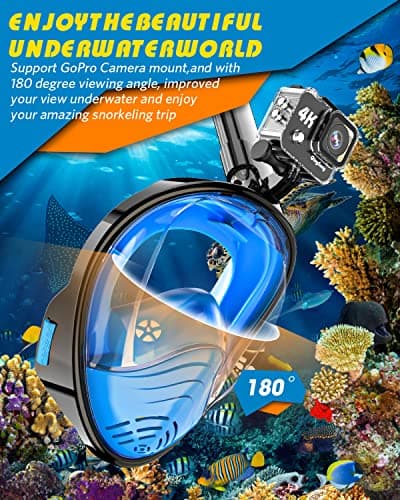 QingSong Full Face Snorkel Mask for Adults, Snorkeling Gear with Camera Mount, 180 Degree Panoramic View Snorkel Set Anti-Fog Anti-Leak - Thumbnail 5