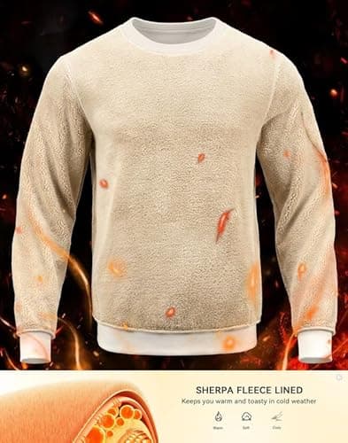 G Gradual Sherpa Lined Sweatshirts for Men Fleece Crewneck Sweatshirt Pullover Warm Shirts for Winter, Off White, X-Large - Thumbnail 4