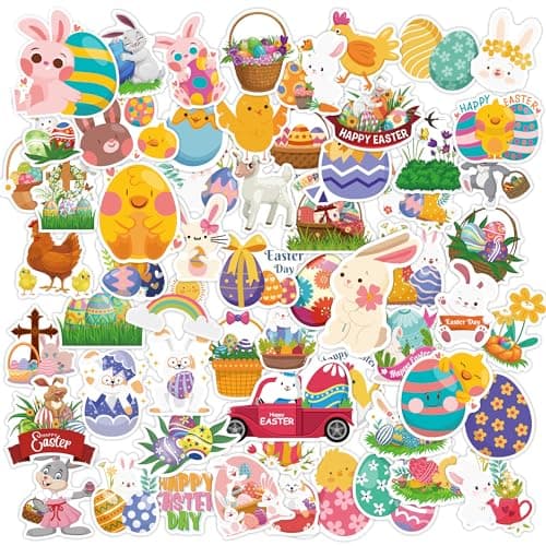 OHOME Easter Stickers | 120 PCS Egg Bunny Stickers for Kids -Easter Egg Stuffers - Vinyl Easter Games Crafts Activities Party Favors Basket Stuffers - Kids Gifts for Boys Girls - Image 1