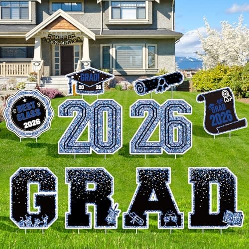 2026 Graduation Decorations Yard Signs – 10PCS Blue Congrats Grad Lawn Decorations with Stakes, Graduation Party Supplies, Large Outdoor Graduation Party Decor for High School & College - Image 1