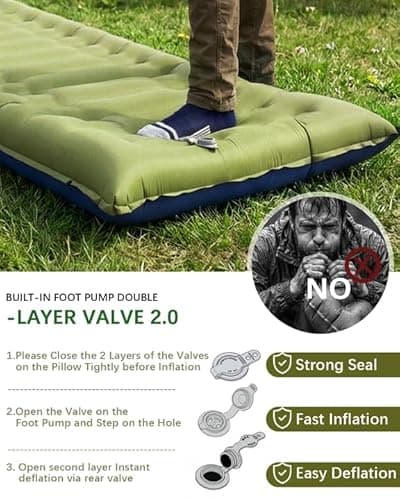 NINTYNINE Camping Sleeping Pad, 5.9" Extra-Thick Reinforced Camping Pad with Built-in Pillow & Foot Pump, Ultralight Compact Inflating Sleeping Mat for Backpacking Hiking Travel Tent Beach - Thumbnail 4