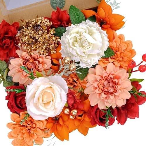 BSMYBO Artificial Flowers Combo Fall Flowers Mix Silk Flowers Dahlia Roses with Stems for DIY Bridal Wedding Bouquets, Baby Shower Decorations Fake Floral Arrangements Table Centerpieces Decor - Image 1
