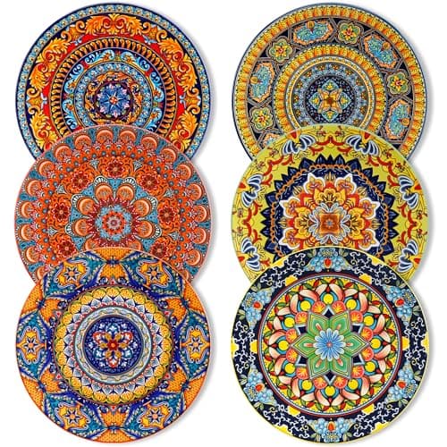 vancasso Bohemian Dinner Plates Set of 6, 10.5 Inch Ceramic Kitchen Plates for Dinner, Colorful Printed Dishes for Dining, Microwave & Dishwasher Safe Plate Set, Series KRVI - Image 1