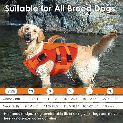 Dog Life Jacket, High Buoyancy Dog Life Vest with Handle for Swimming Boating, Adjustable Swimming Vest with Reflective Trim for Small Medium Large Dogs - Orange, XL - Thumbnail 6