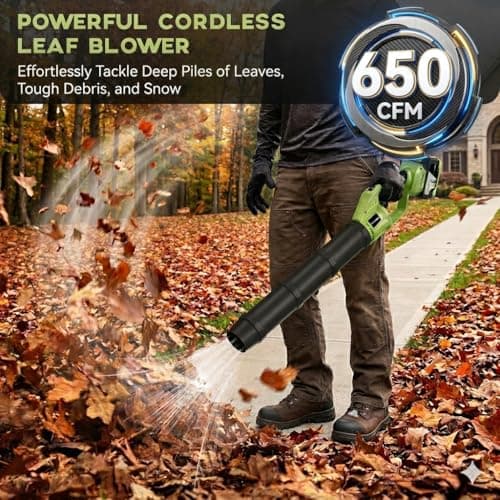 Brushless Cordless Leaf Blower with 2x 4.0Ah Batteries & Fast Charger, 650 CFM 150 MPH Brushless Battery Powered Leaf Blower, 40000 RPM Lightweight Electric Sweeper for Lawn Care, Yard Debris and Snow - Thumbnail 2