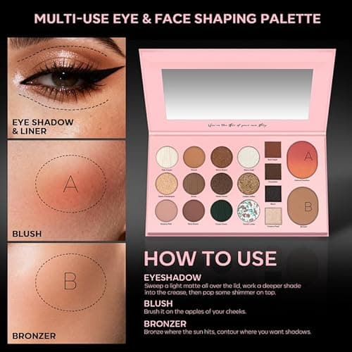 LUXAZA PRO 5-in-1 Backed Eyeshadow Makeup Palette with Blush Bronzer Highlighter, Natural Nude Eye Shadow Palettes 18 Colors Matte Shimmer Glitter Tone Long Lasting Smudge-Proof, Ideal Gifts for Women - Thumbnail 4
