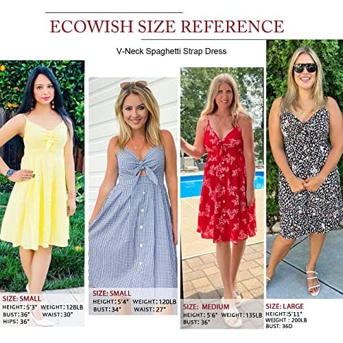 ECOWISH Women 2024 Summer Dresses Tie Front V-Neck Spaghetti Strap Button Down A-Line Backless Swing Midi Dress 572 Wine Red L - Thumbnail 5