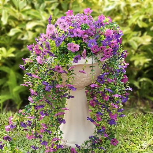 UJROQI Artificial Fake Hanging Flowers for Outdoors, 4 Pack UV Resistant Faux Hanging Plants, Waterproof Realistic Artificial Daisy Flowers for Porch, Balcony, Patio Garden Spring Summer Decor - Image 1