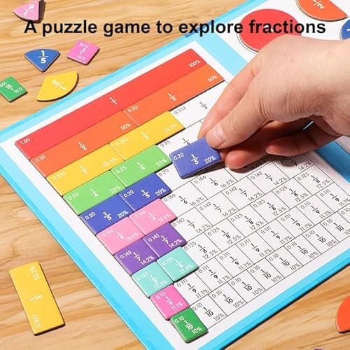 Magnetic Fraction Educational Puzzle, Magnetic Fraction Demonstration Book with Fraction Tiles & Circles, Fraction Manipulatives for Elementary School, Math Learning Skills for Kids - Thumbnail 3
