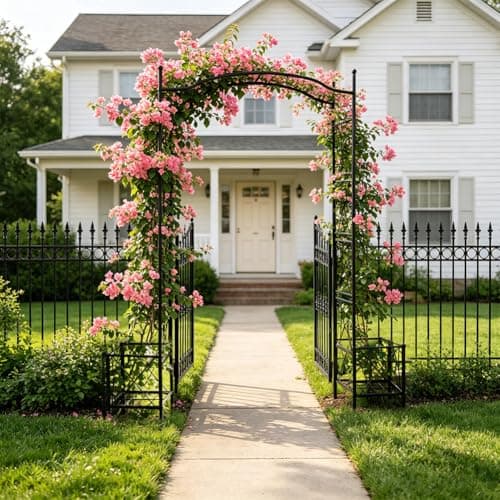 Garden Arch Arbor with Planters 93" Outdoor Metal Garden Trellis - Thumbnail 6