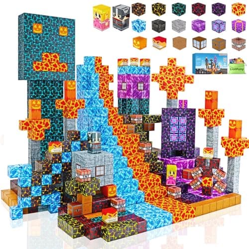 LionFuny150PCS Magnetic Blocks, Magnetic Building Blocks, Magnet Blocks for Kids Age 3-5 4-8 8-12, STEM Sensory Educational Magnet Stacking Toys Boys Girls Gifts